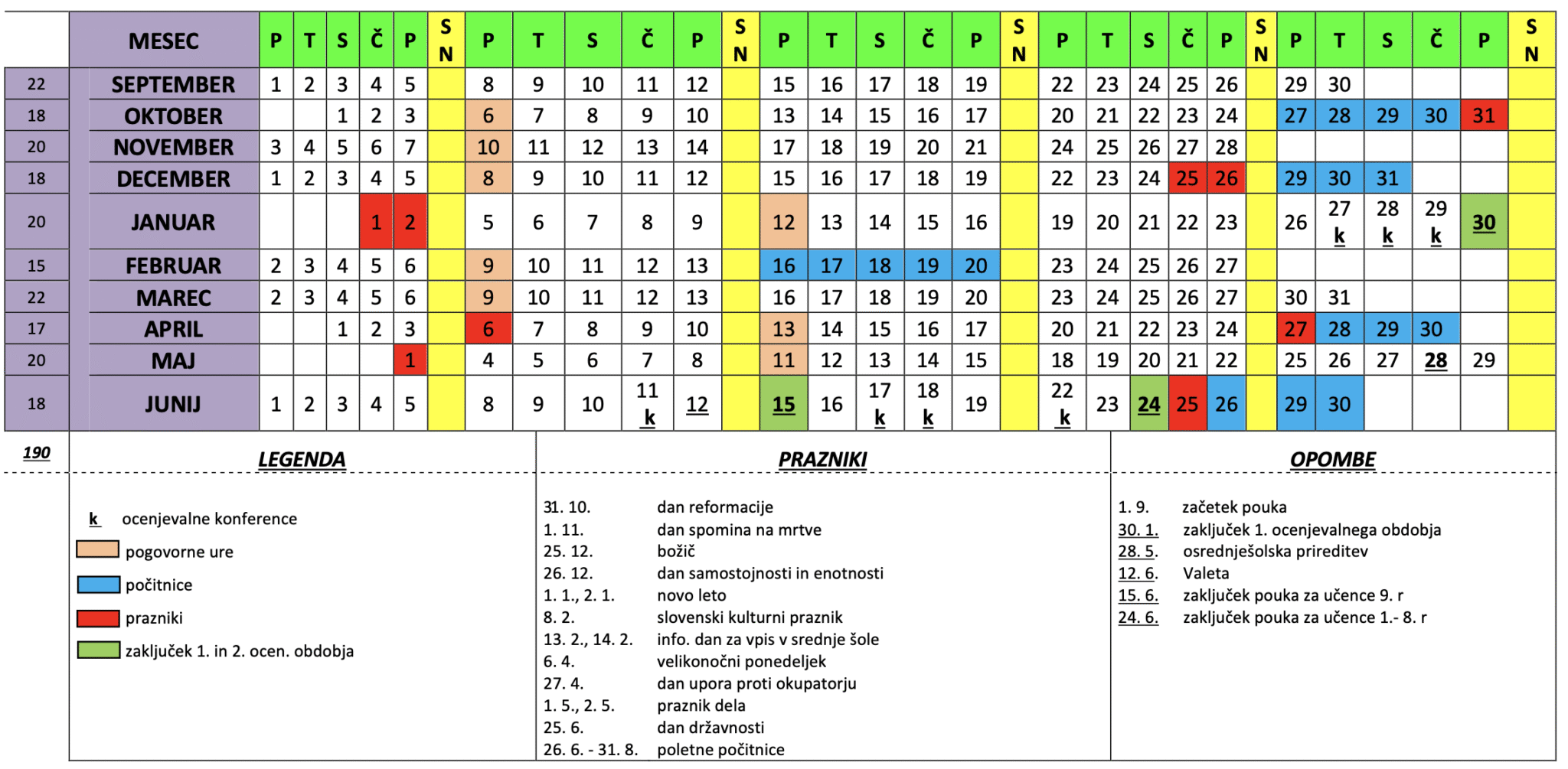 Šolski koledar 2025 2026
